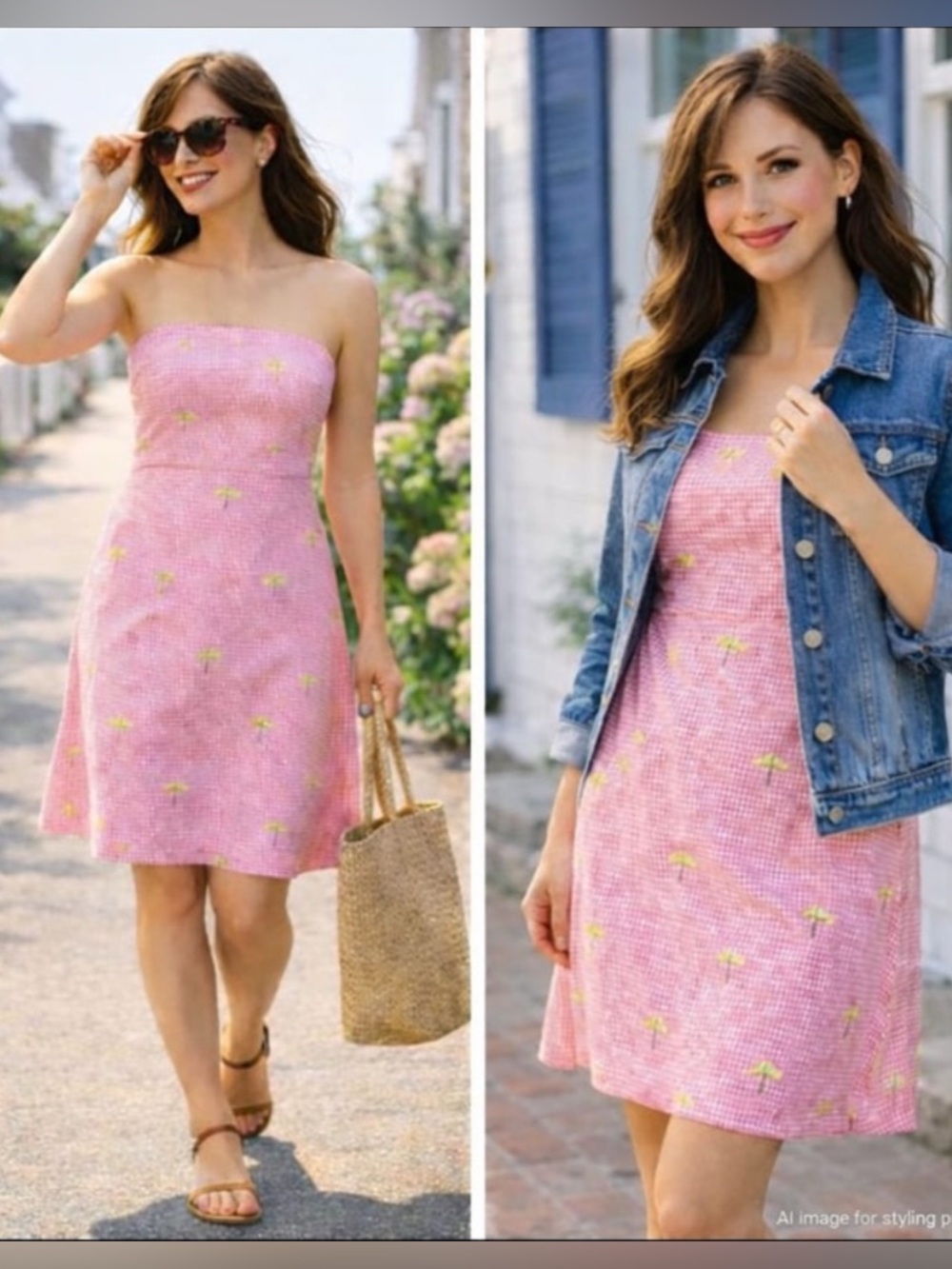 J. Crew Strapless Sundress 14 Pink Cotton Gingham Dragonfly Embroidered A-Line